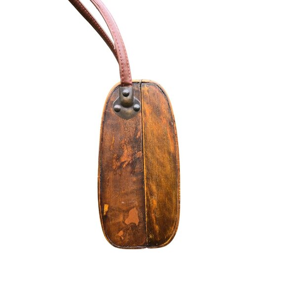 Vintage wood & bamboo basket handbag purse embossed Floral Latch Closure retro - Picture 6 of 12